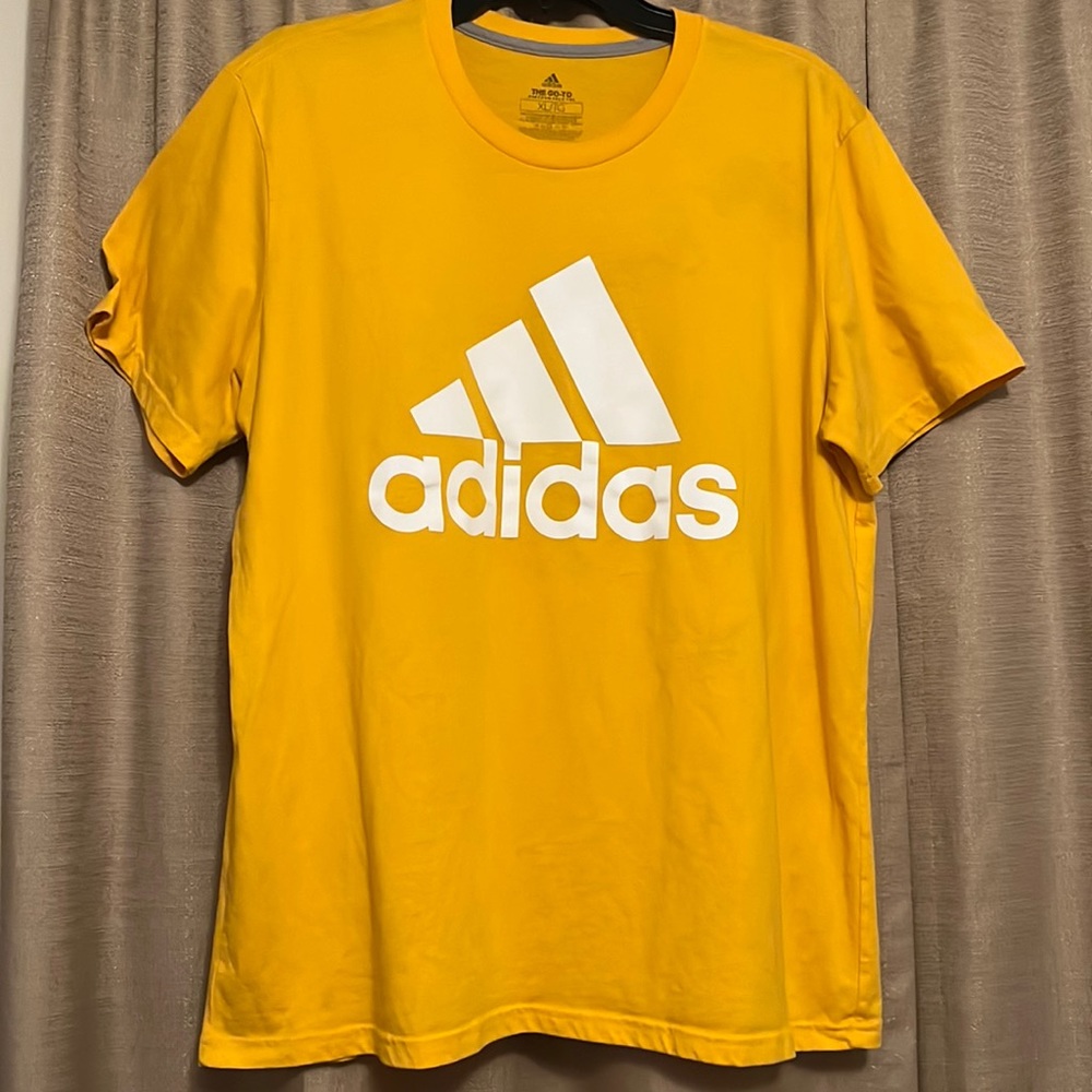Adidas Mens XL Golden Yellow Short Sleeve Shirt with White Adidas Logo